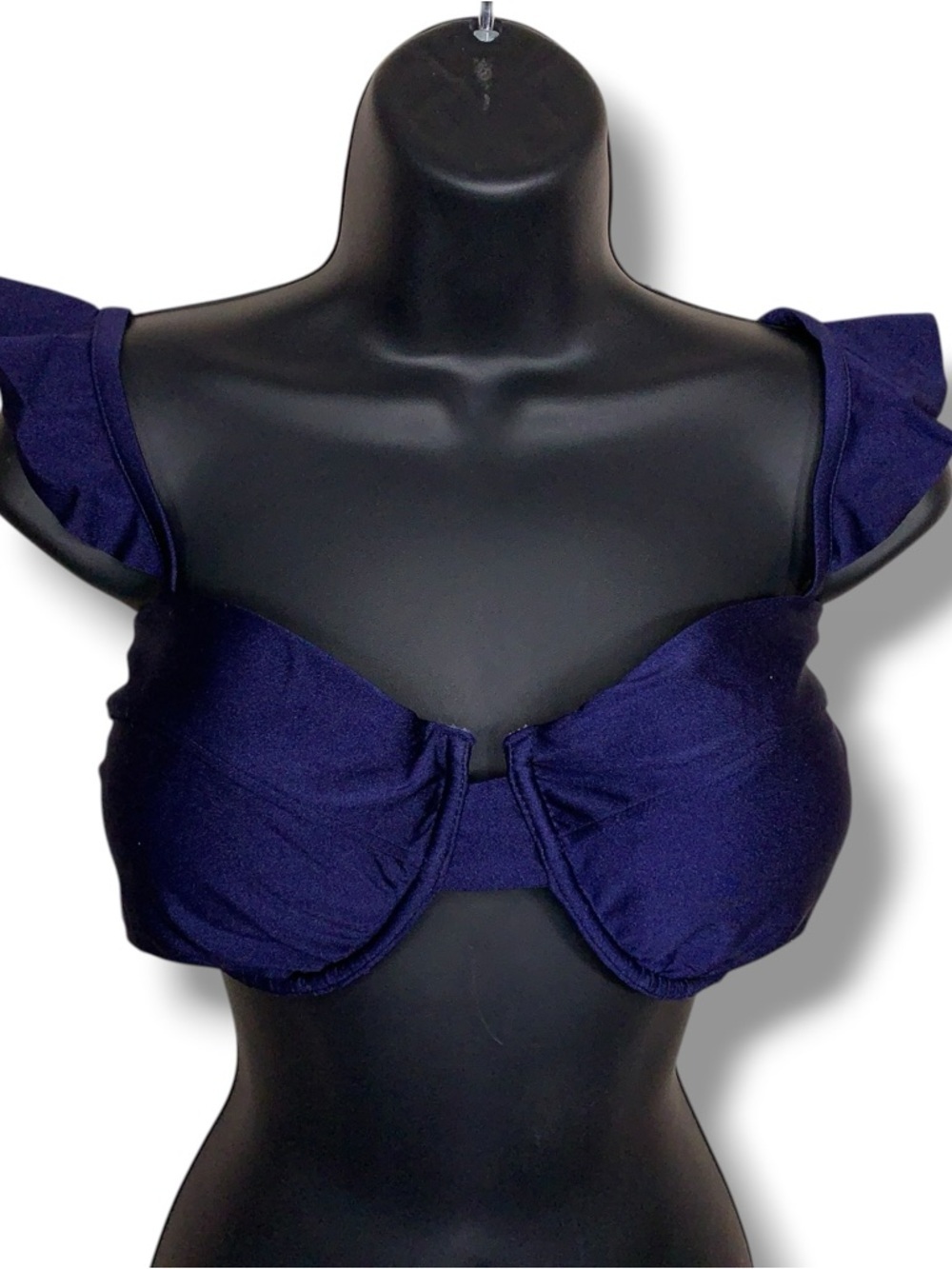 New 1X Navy Blue Sateen Swim Top Bikini Ruffle Underwire Lined Lift Plus Beach